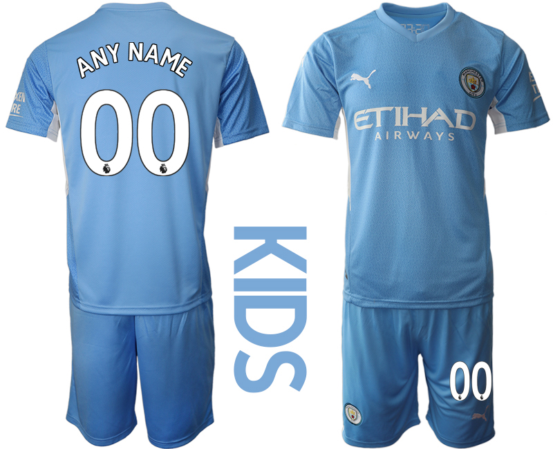 Youth 2021-2022 Club Manchester City home blue customized Soccer Jersey